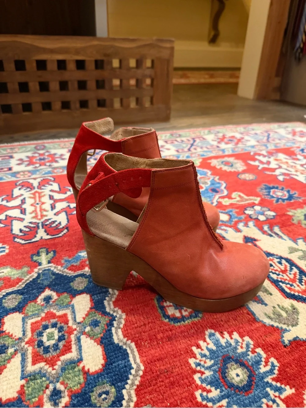 Free People Red Leather & Suede Platform Clog with Back Strap Size 39